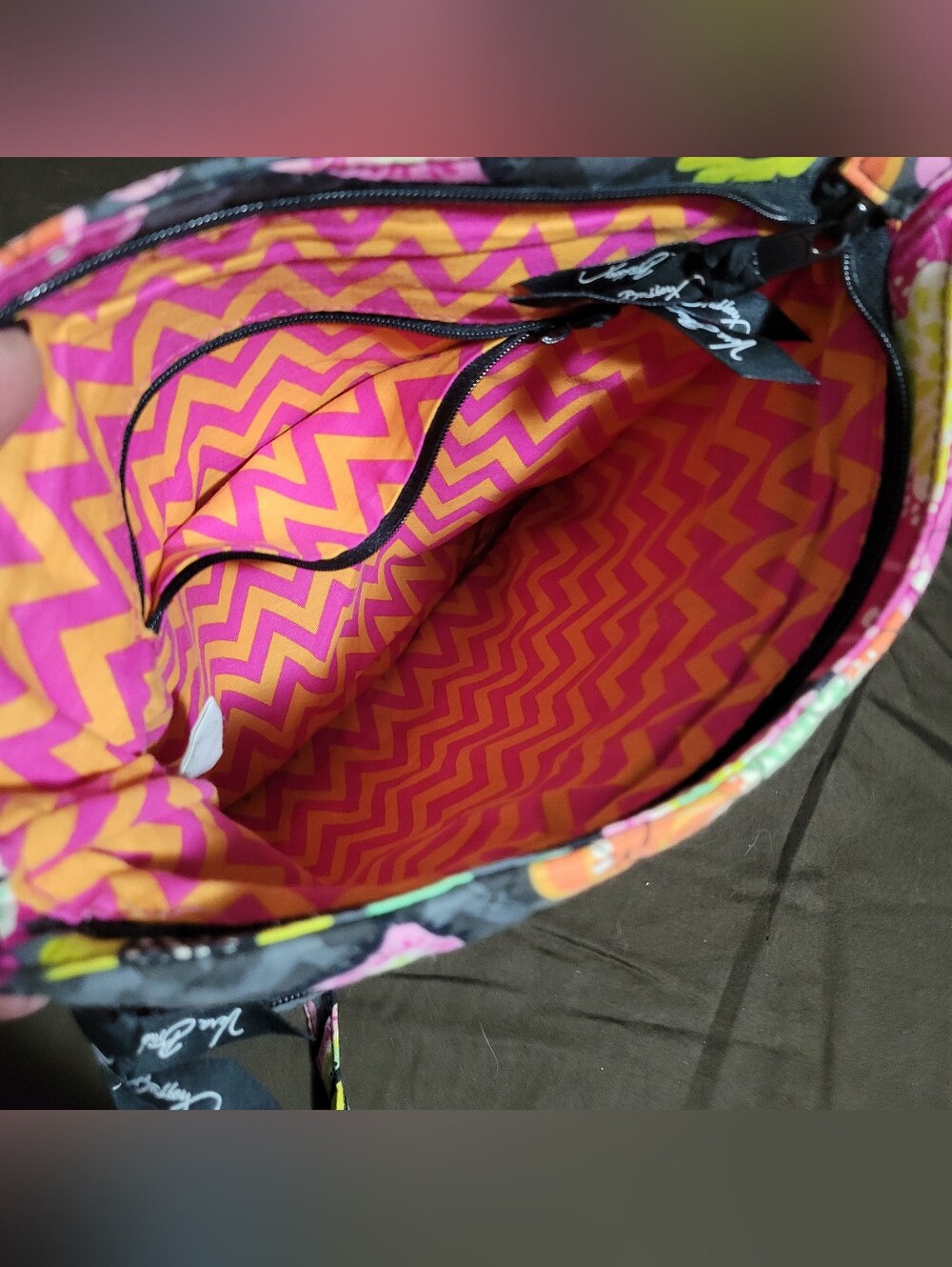 Vera Bradley Quilted Floral Crossbody - Gray with Pink, Orange & Green - Picture 3 of 4